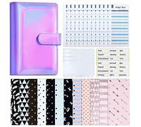 MOBYGKFY 31 pezzi A6 Binder Bilanda Bilanda Brown Busta Busta Organizzatore con 12 buste di denaro del bilancio, fogli di budget a spese, 4 tasche raccomandate(Blue,White)