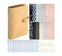 MOBYGKFY 49 pezzi A6 6 Anelli Binder Cover Notebook con 12 buste di bilancio, fogli di budget di spese, etichette autoadesive(3-Pack)