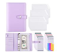 MOBYGKFY A6 PU. Bilancio budget in pelle Bustea in cassa Buselizzatore con 12 PCS Binder Tasche, fogli di budget, fogli di adesivi for risparmio di denaro(3-Pack)
