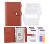 MOBYGKFY A6 PU. Bilancio budget in pelle Bustea in cassa Buselizzatore con 12 PCS Binder Tasche, fogli di budget, fogli di adesivi for risparmio di denaro(Blue,White)