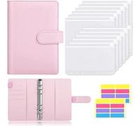 MOBYGKFY A6 PU. Bilanda in pelle Bilanda Bilancio Cash Busels System Planner Organizer con 12pcs Binder Cancella con cerniera tasche e adesivi for etichette(C)