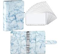 MOBYGKFY A6 PU. Cartella del notebook del pianificatore di budget del legante in pelle con 12 pezzi Binder con cerniera Pocket Personal Cash Budget Bustes System(Blue,White)