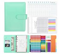 MOBYGKFY A6 PU. Set legante in pelle, Buste da incasso Organizer Planner for il bilancio, con tasche for raccoglitori, fogli di budget, carta di riempimento, adesivi(Blue,White)