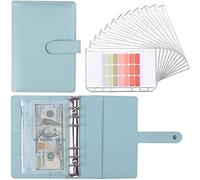 MOBYGKFY A6 PU. Taccuino in pelle Binder Folder Planner Budget Personal Bilancio Cash Bustes System con 12 tasche con cerniera raccoglitore, adesivi for etichette(C)