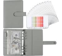 MOBYGKFY A6 PU. Taccuino in pelle Binder Folder Planner Budget Personal Bilancio Cash Bustes System con 12 tasche con cerniera raccoglitore, adesivi for etichette(3-Pack)
