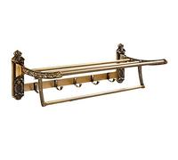MOBYGKFY Asciugamano da bagno in ottone antico Pieghevole in alluminio Portasciugamani da bagno attivo Portasciugamani da bagno doppio scaffale con ganci Accessori for il bagno