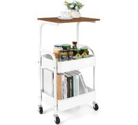 MOBYGKFY Carrello portaoggetti da cucina a 3 livelli da 16,54 pollici con ripiano in legno, bianco