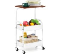 MOBYGKFY Carrello portaoggetti da cucina, carrello portaoggetti sottile a 3 livelli con ruote, carrello portaoggetti mobile con piano in legno