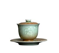 MOBYGKFY Celadon Fiori in rilievo fatti a mano Tre Talenti Zuppiera da tè for la casa Ciotola da tè in stile singolo Gaiwan Tea for la casa