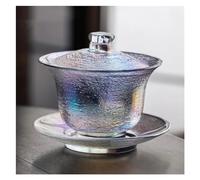 MOBYGKFY Ciotola con coperchio Sancai in vetro cristallo addensato con motivo a martello dorato Macchina for il tè Gaiwan Accessori for set da tè for la casa(Blue,White)