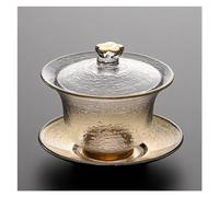 MOBYGKFY Ciotola con coperchio Sancai in vetro cristallo addensato con motivo a martello dorato Macchina for il tè Gaiwan Accessori for set da tè for la casa(3-Pack)