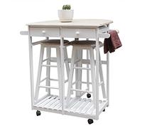 MOBYGKFY Cucina sala da pranzo moderna manico pieghevole in legno carrello da pranzo a semicerchio con sgabello rotondo bianco