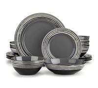 MOBYGKFY Piatti da cucina Set di stoviglie in gres da 16 pezzi con piatto da dessert, servizio di ciotola di pasta e cereali for 4 persone