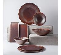 MOBYGKFY Piatto da esposizione vintage con bordo a strisce vintage for stoviglie in ceramica for cambio forno, piatto rotondo liscio opaco creativo