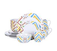 MOBYGKFY Set da tavola combinato in porcellana da 16 pezzi con 4 piatti piani, piatto da dessert, ciotola for cereali, set di tazze da 380 ml for 4 persone.