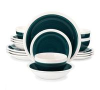 MOBYGKFY Set di stoviglie in gres colorato da 16 pezzi con piatto da dessert, ciotola di pasta di cereali for 4 persone