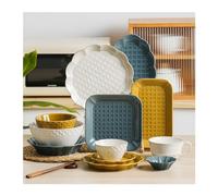 MOBYGKFY Stoviglie in ceramica for il cambio del forno Piatto piano creativo Set di piatti con piatti in rilievo con ciotola in ceramica