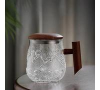 MOBYGKFY Tazza for la separazione acqua del tè con filtro in vetro resistente con manico in legno e coperchio Bicchieri for tazza con filtro for ufficio