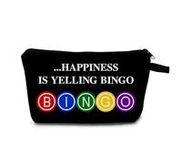 MoCaliduccious Beauty case con stampa "Happiness Is Yelling Bingo, da donna, regalo di compleanno, festa e celebrazioni per adulti, giochi di bingo, amanti dei giocatori, idea regalo da viaggio (nero)