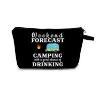 MoCaliduccious Borsa cosmetica "Campfire & RV Adventure" "Previsioni del fine settimana Camping & Cheers", design umoristico con stampa artistica, organizer da viaggio per gli appassionati di attività