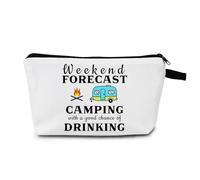 MoCaliduccious Campfire & RV Adventure - Trousse per cosmetici con scritta "Weekend Forecast Camping & Cheers", design umoristico con stampa artistica, organizer da viaggio per gli appassionati di
