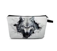 MoCaliduccious Lupo che rompe attraverso il muro Borsa per il trucco per le donne Borsa da viaggio per cosmetici Organizer Borsa per insegnante Apprezzamento Regali Piccola Borsa da toilette con