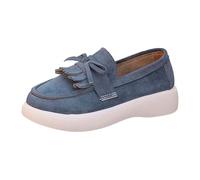 Mocasines Casuales de Moda con Parte Superior sintética y borlas, cómodos y ligeros, planos para Uso diario. (Navy-1, 37)
