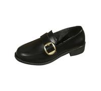 Mocassini casual da donna alla moda quattro stagioni tinta unita punta rotonda bassa fondo piatto tacco spesso scarpe con tacco basso per un comodo uso tutto l'anno, Nero , 40.5 EU