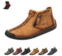 Mocassini Casual da Uomo in Pelle, Stivali da Uomo con Cuciture a Mano, Scarpe da Ginnastica con Cerniera alla Moda, comode Scarpe da Trekking e da Passeggio(Brown Velvet,42 EU)