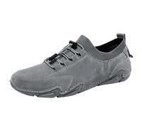 Mocassini casual da uomo, senza lacci, comode, per guida, passeggiate, lavoro, ufficio, leggeri, traspiranti, in pelle, mocassini Yop con lacci, per interni ed esterni, Grigio, 39 2/3 EU