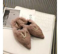 mocassini ciabatte sabot morbide marrone pelo pelliccia pelle sintetica 1748