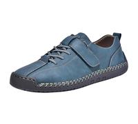 Mocassini da donna casual cuciti a mano piatti in ecopelle, Blu, 39.5 EU