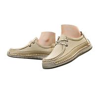 Mocassini da donna casual da barca, con lacci, piatti, cuciti a mano, Beige, 36 EU