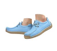 Mocassini da donna casual da barca, con lacci, piatti, cuciti a mano, Blu, 39 EU