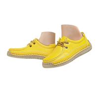 Mocassini da donna casual da barca, con lacci, piatti, cuciti a mano, Giallo, 35.5 EU