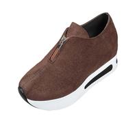 Mocassini da donna casual senza lacci con dettagli con cerniera e suola per un comodo uso quotidiano in autunno, Marrone, 36.5 EU