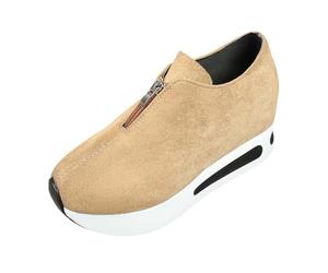 Mocassini da donna casual senza lacci con dettagli con cerniera e suola per un comodo uso quotidiano in autunno, cachi, 37 EU