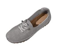 Mocassini da donna casual senza lacci in finta pelle scamosciata, scarpe da barca leggere per tutti i giorni con dettagli in pizzo, Grigio, 37 EU