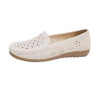 Mocassini da Donna, Comode Scarpe Estive Traspiranti da Infermiera in Pelle Senza Lacci per Le Donne, Mocassino Lavoro Antiscivolo alla Moda, per Operatori Sanitari, Dottori(Beige,35 EU)