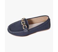 Mocassini da Donna con Catena Dorata, Scarpe Basse in Pelle Sintetica Grigia, Stile Casual