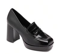 Mocassini da donna con punta quadrata, tinta unita, tacco largo alla moda - eleganti e confortevoli Lo stile dell'avecce mocassin doré à talon bloc, parfait pour rehausser vos tenues avec une touch lu