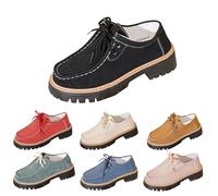 Mocassini da donna con suola spessa e plateau, in tessuto Oxford, con lacci, senza lacci, con tacco basso, per lavoro, lavoro, ufficio, feste, scarpe casual alla moda UK, Nero , 45 EU