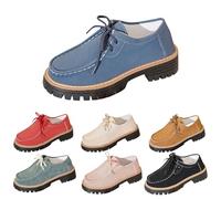 Mocassini da donna con suola spessa e plateau, in tessuto Oxford, con lacci, senza lacci, con tacco basso, per lavoro, lavoro, ufficio, feste, scarpe casual alla moda UK, Blu, 45 EU