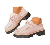Mocassini da donna con suola spessa e plateau, in tessuto Oxford, con lacci, senza lacci, con tacco basso, per lavoro, lavoro, ufficio, feste, scarpe casual alla moda UK, rosa, 45 EU