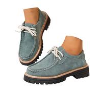 Mocassini da donna con suola spessa e plateau, in tessuto Oxford, con lacci, senza lacci, con tacco basso, per lavoro, lavoro, ufficio, feste, scarpe casual alla moda UK, Verde, 45 EU
