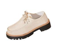 Mocassini da donna con suola spessa e plateau, in tessuto Oxford, con lacci, senza lacci, con tacco basso, per lavoro, lavoro, ufficio, feste, scarpe casual alla moda UK, Beige, 45 EU