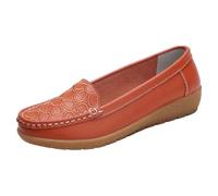 Mocassini da donna con zeppa casual slip on scarpe basse con cuciture floreali in ecopelle mocassini per tutti i giorni calzature da passeggio da donna leggero primavera moda, Arancione, 38.5 EU