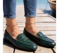 Mocassini da donna in coccodrillo verde senza lacci, scarpe casual piatte | Soletta imbottita con tomaia in rilievo coccodrillo lucido per un comfort tutto il giorno suola in gomma resistente