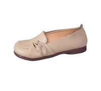 Mocassini da donna in finta pelle con punta larga, comodi da camminare, leggeri ed eleganti, per matrimoni, feste, lavoro, ufficio, Beige, 38.5 EU