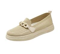 Mocassini da donna in maglia da basket mocassino da donna comode scarpe comode da donna scarpe da barca piatte mocassini e loafers elegante scarpa sportiva Derbies Ballerine Slip on, 01 Cachi, 37 EU